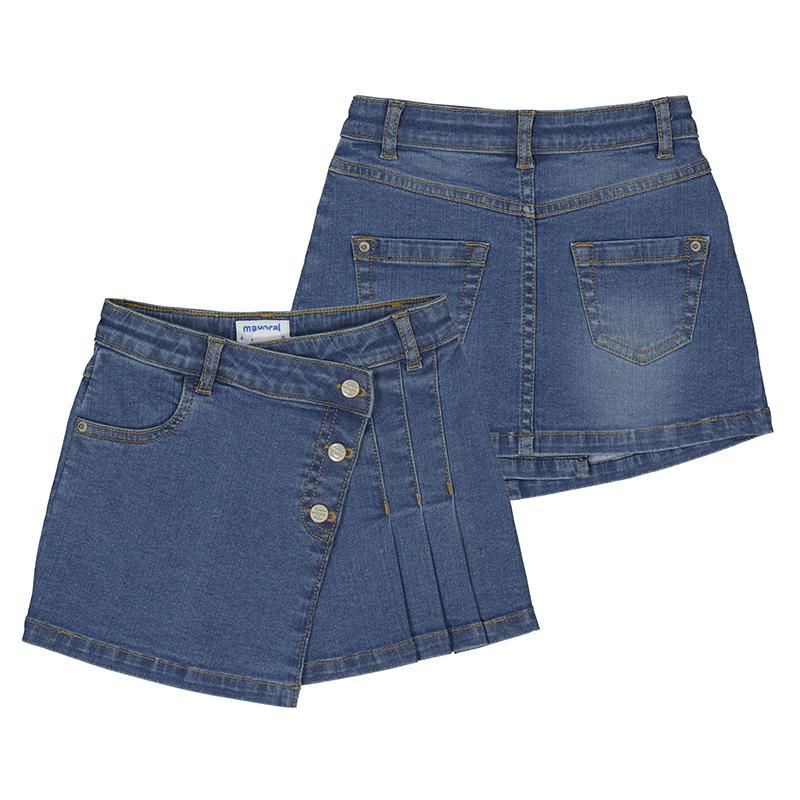 Girl pleated detail denim skirt